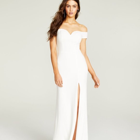 B Darlin Juniors' Off-The-Shoulder Gown Off White - Picture 1 of 5